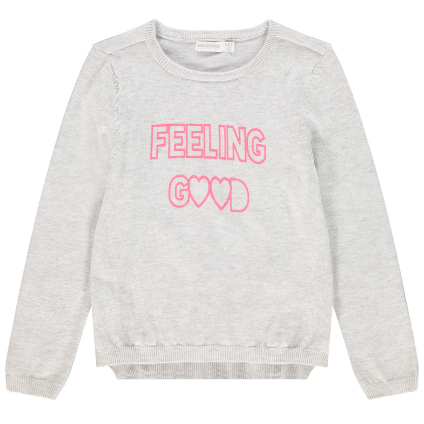 Pull en tricot rose à message pour fille Main Pull en tricot rose à message pour fille