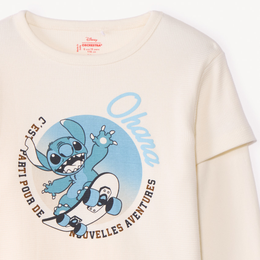 T-shirt manches longues nid d'abeille print Stitch Disney pour garçon  