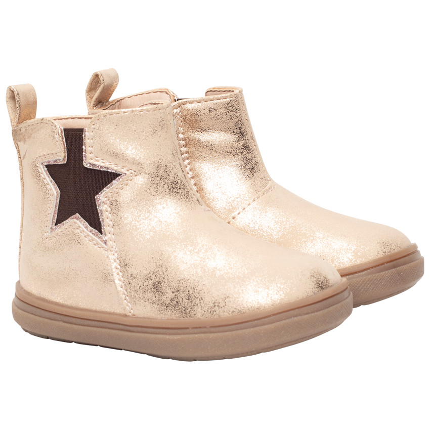 Botines dorados brillantes con elástico y estrellas para niña 