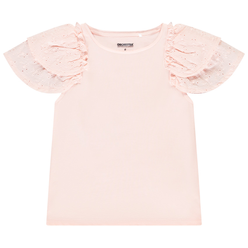 Camiseta de manga corta bordada con volantes niña 