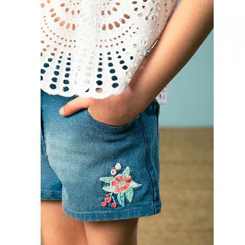 Short en denim avec broderies pour fille 