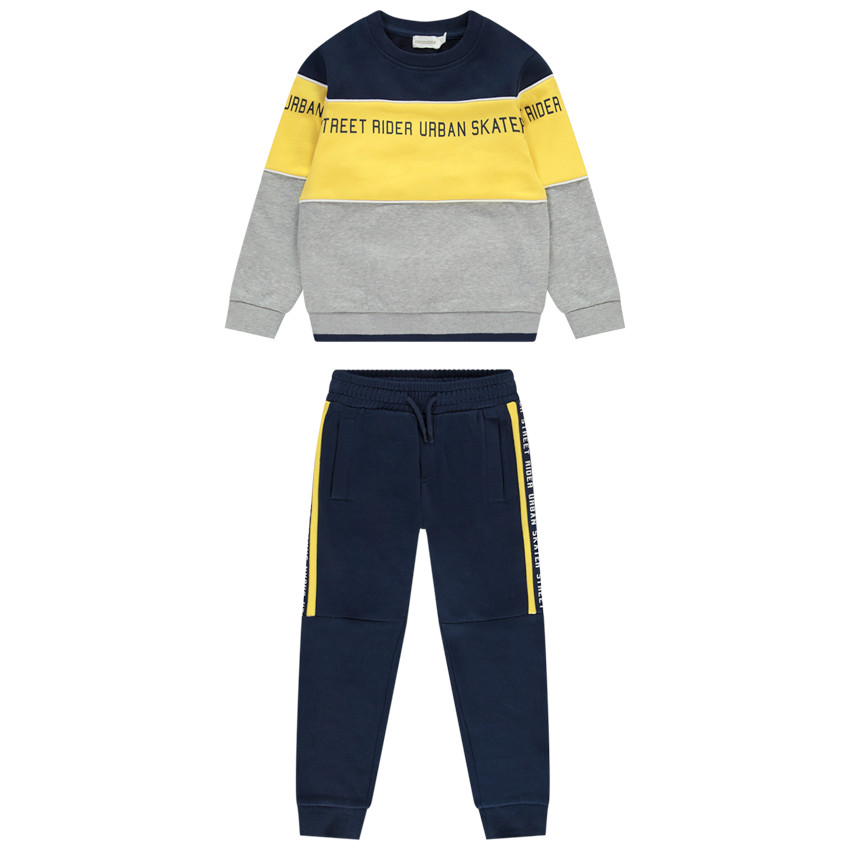 Conjunto de sudadera color block + pantalón de chándal con bandas para niño 