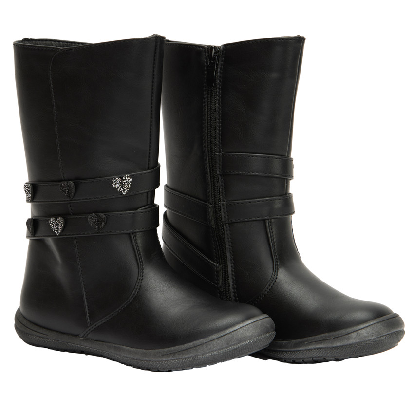 Botines de niña con cremallera y tiras con corazones 