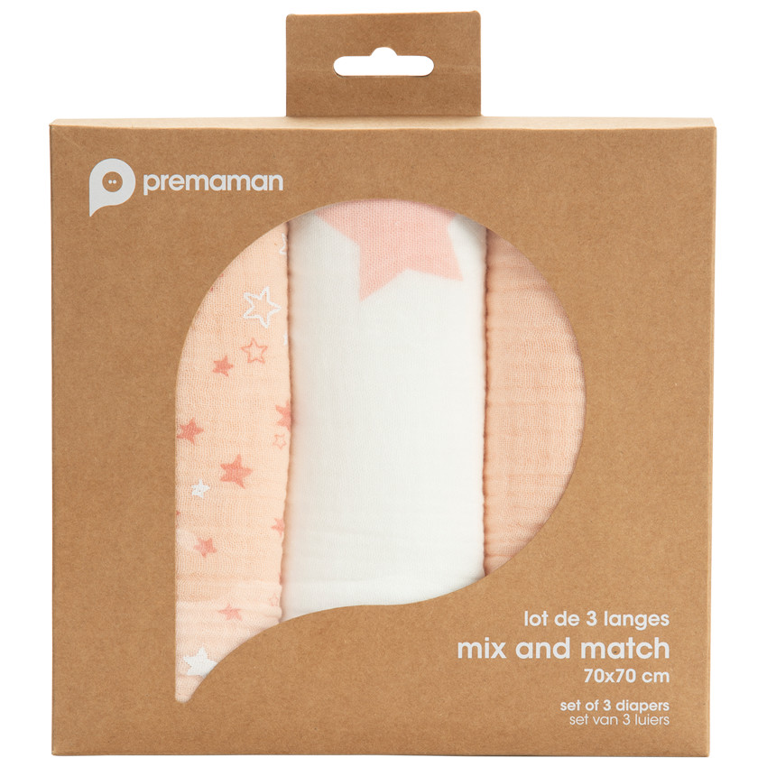 Pack de 3 muselinas de gasa de algodón con estampado de estrellas 