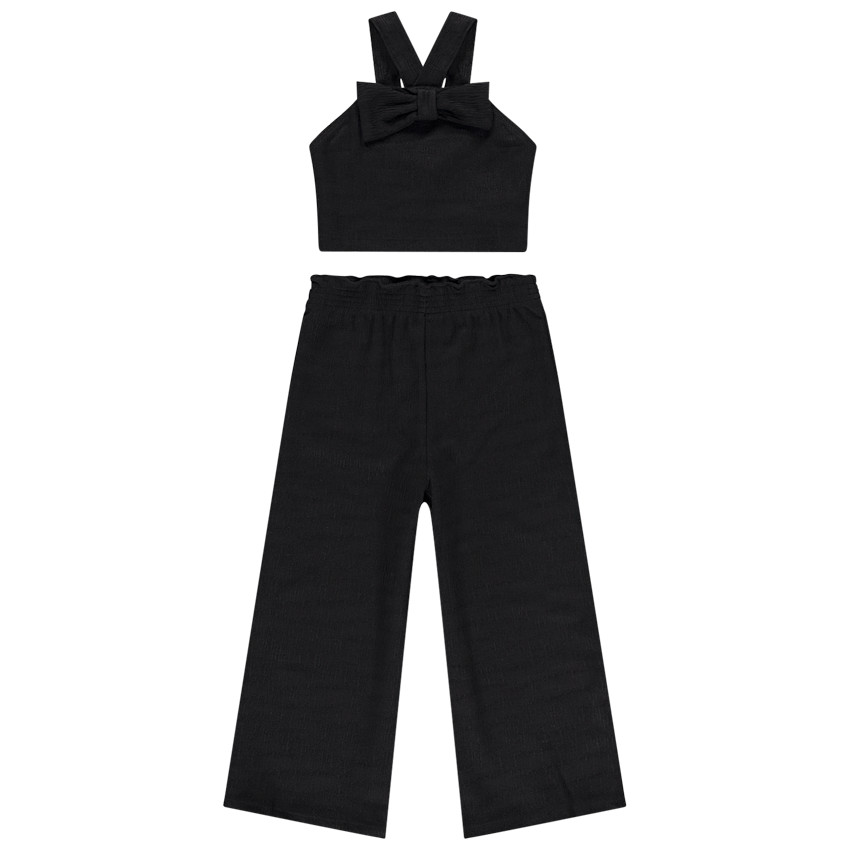 Conjunto camiseta sin mangas con nudo y pantalón amplio efecto arrugado para niña 