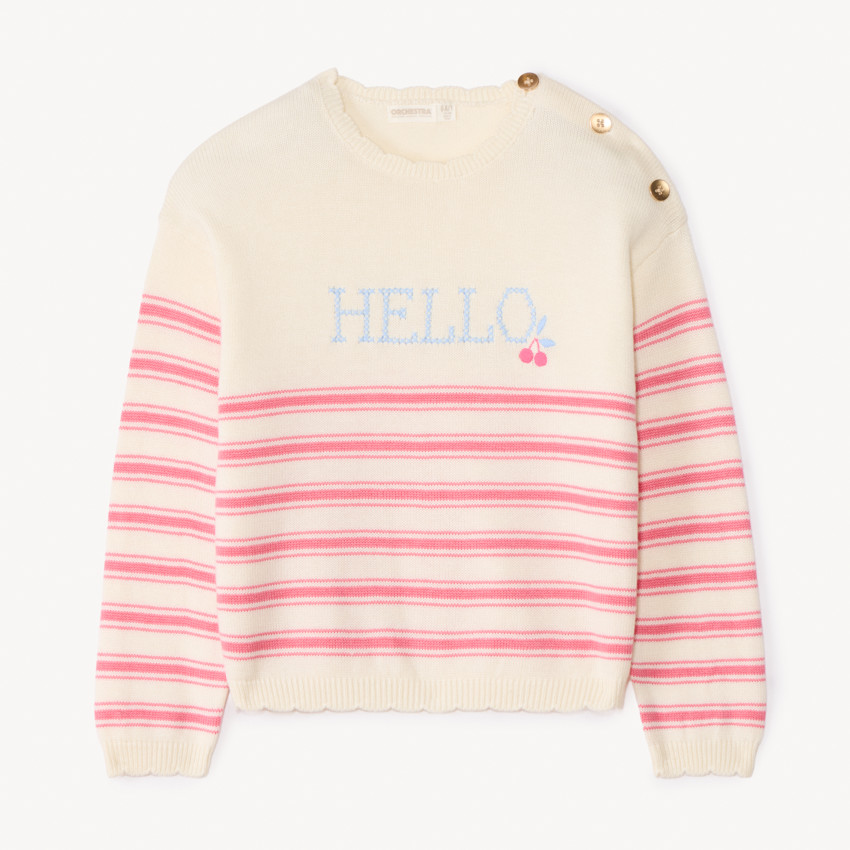 Suéter de rayas de punto con motivos fantasía para niña 