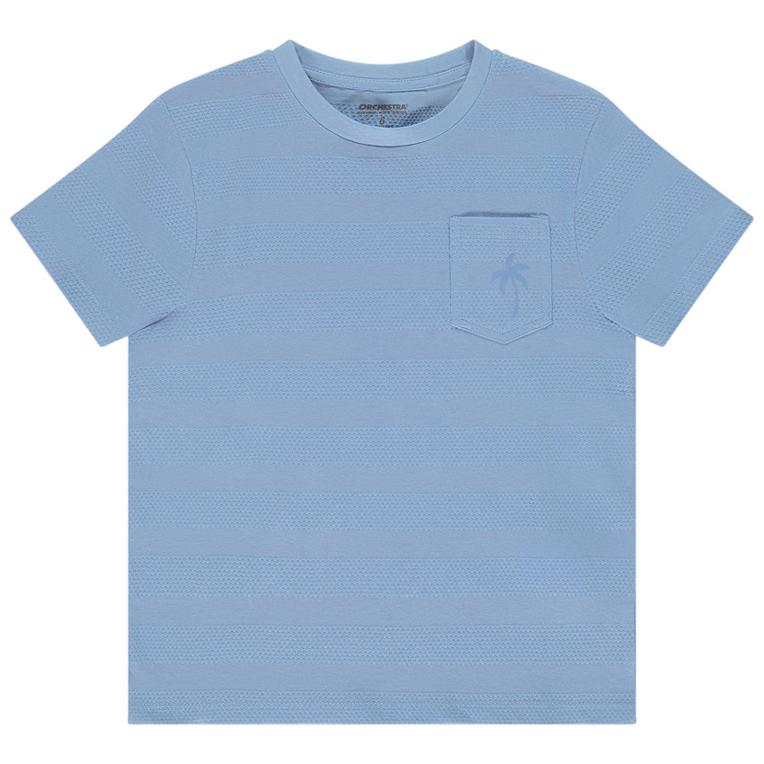 Camiseta de manga corta unicolor con efecto de bandas texturizadas para niño 