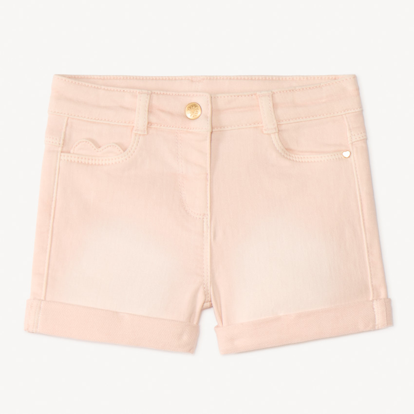 Short uni efecto denim con bolsillo corazón para bebé niña 