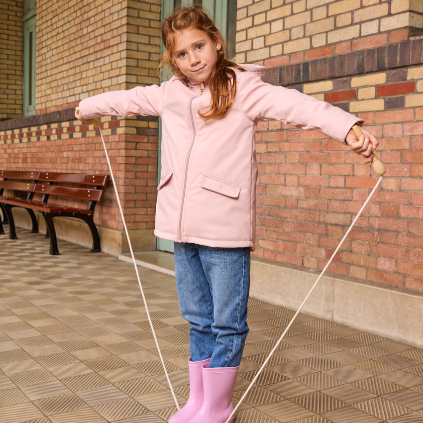 Parka de goma repelente de agua forrada de sherpa para niña 