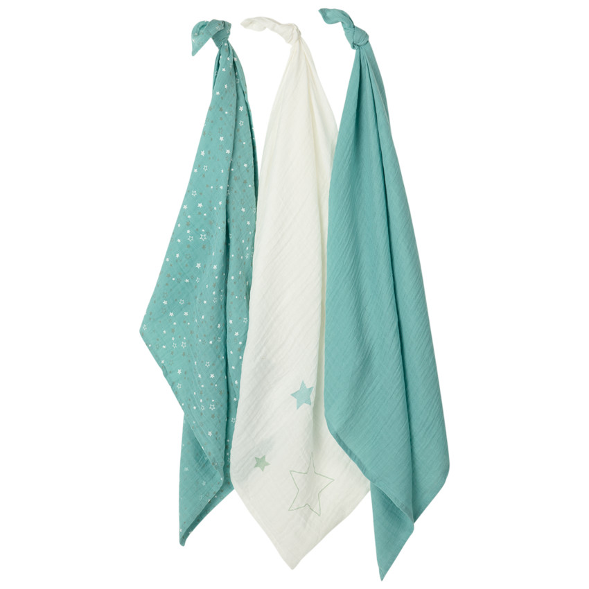 Pack de 3 muselinas de gasa de algodón con estampado de estrellas 