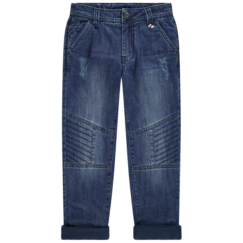 Vaqueros de efecto desgastado con forro de micropolar y juego de pespuntes.  Additional Vaqueros de efecto desgastado con forro de micropolar y juego de pespuntes.
