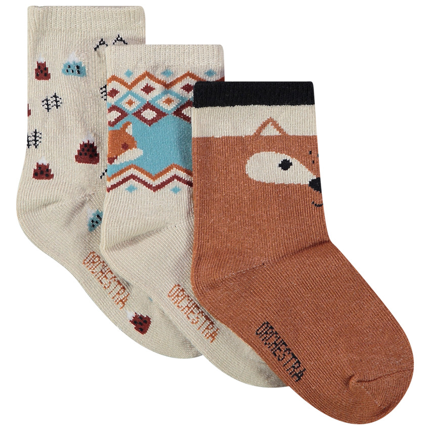 Pack de 3 pares de calcetines con estampado de zorros para bebé niño 