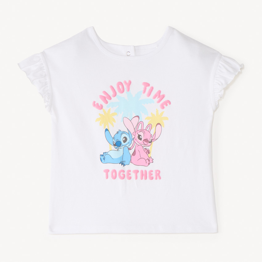 Camiseta de manga corta con estampado de Stitch y Angel de Disney para niña. 