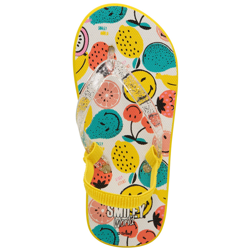 Chanclas con tira brillante y estampado de Smiley Main Chanclas con tira brillante y estampado de Smiley