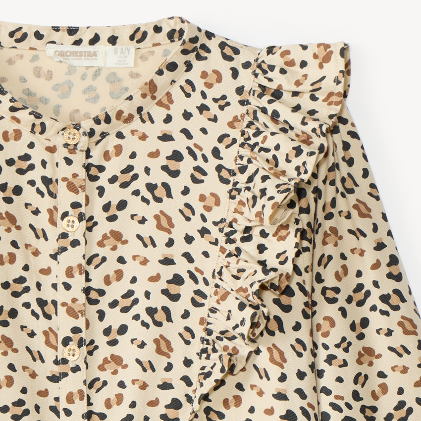 Camisa de manga larga para niña con estampado de leopardo 