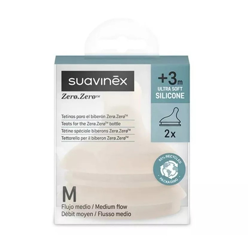 Lote de 2 tetinas de silicona anticólico Zero.Zero flujo medio M Light 