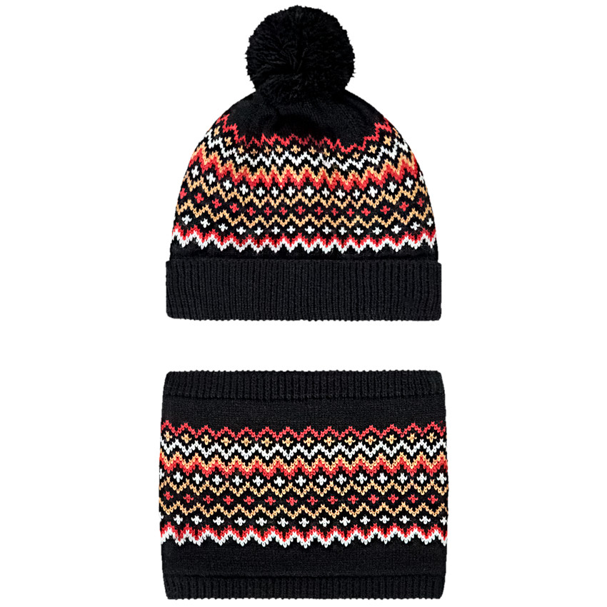 Conjunto de gorro y snood de punto jacquard forrados para niño 