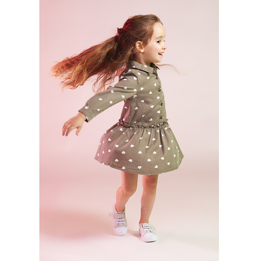 Vestido de manga larga en lyocell estampado de corazones para niña 