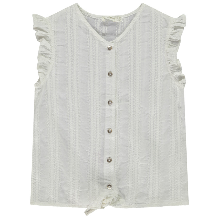 Blusa de manga corta con volantes y lazo para niña 