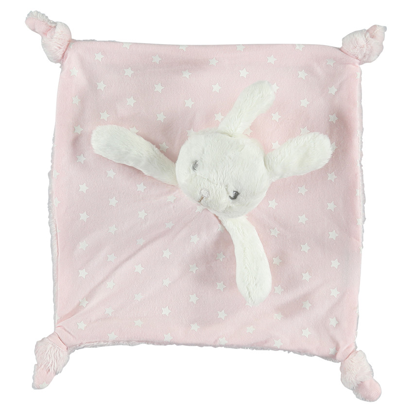 Doudou plat imprimé étoiles fluorescentes et fausse fourrure  