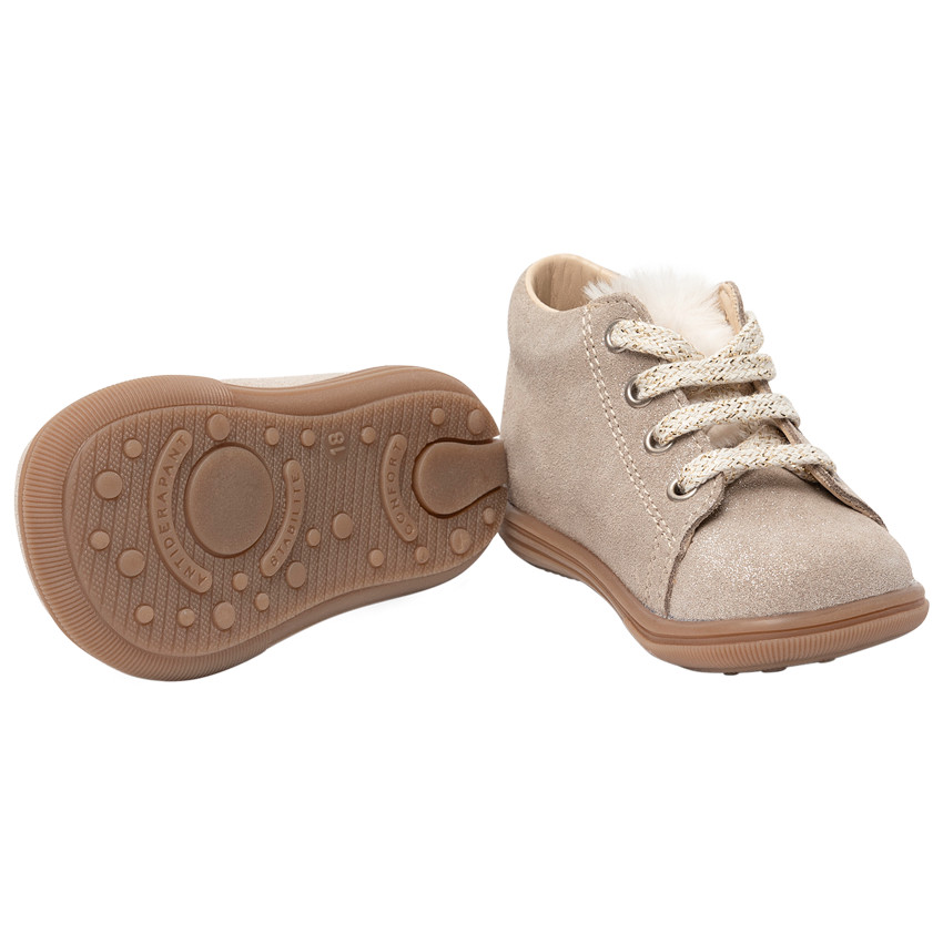 Botines de cuero brillante beige para niña bebé 