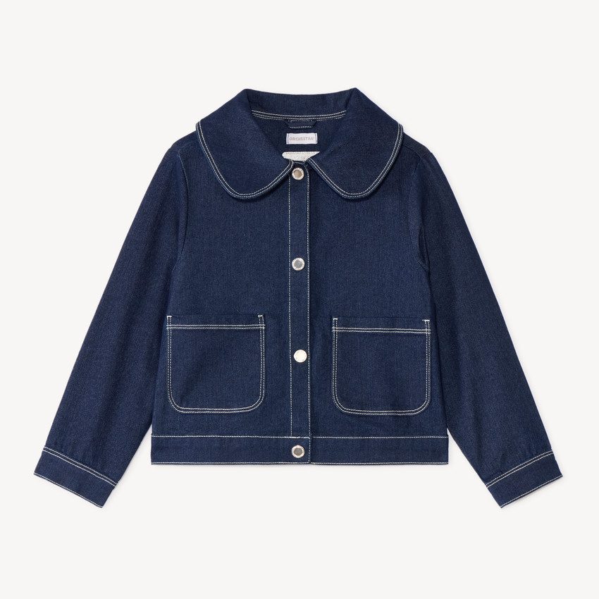 Chaqueta de mezclilla niña con cuello de camisa. 