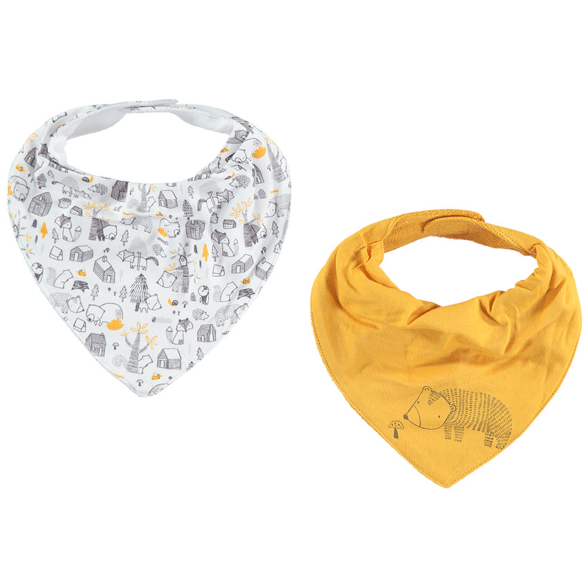 Lot de 2 bavoirs forme bandana imprimés thème forêt 