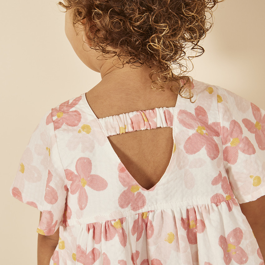 Vestido de manga corta con volantes y estampado floral para bebé niña 