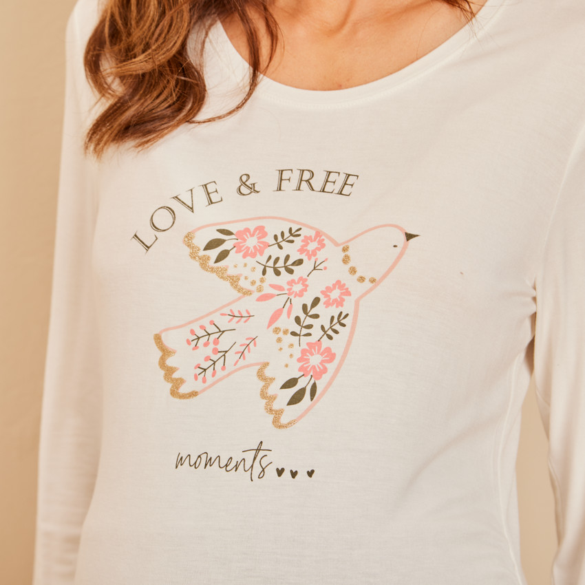 Camiseta de manga larga de jersey con estampado fantasía para mujer 