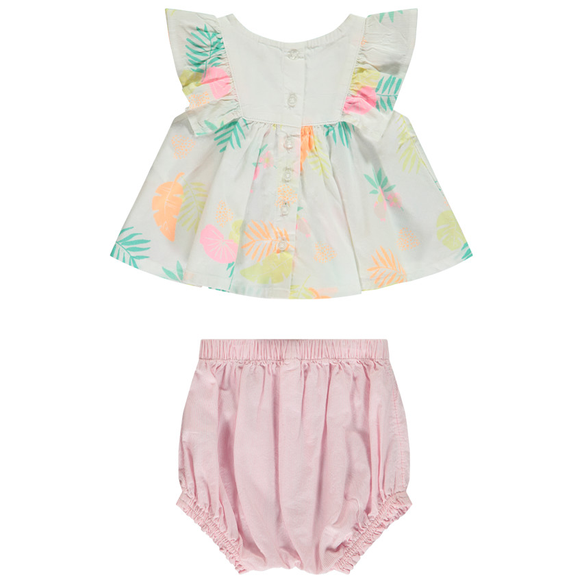 Conjunto 2 piezas túnica estampada + bloomer rayado para bebé niña 
