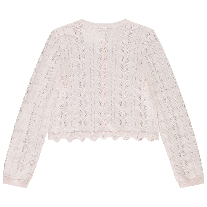 Gilet de manga larga de punto fantasía en color liso para niña.  Additional Gilet de manga larga de punto fantasía en color liso para niña.