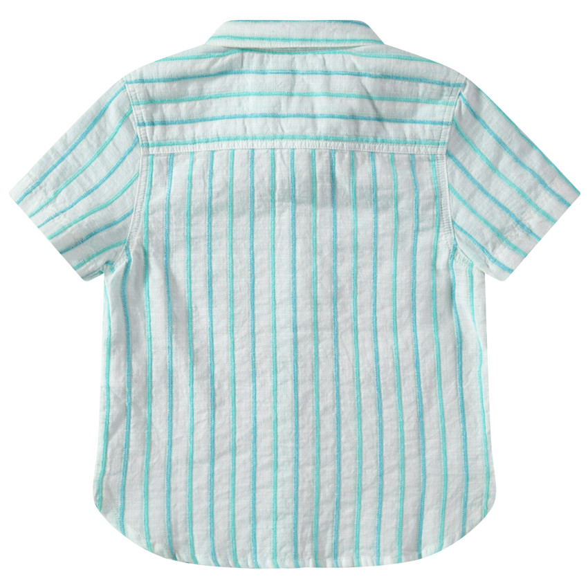 Camisa de manga corta de rayas de jacquard que contrastan y bolsillo   Additional Camisa de manga corta de rayas de jacquard que contrastan y bolsillo