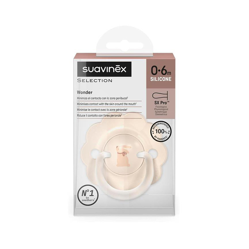 Chupete tetina fisiológica silicona SX PRO Wonder 0-6M decorado beige 