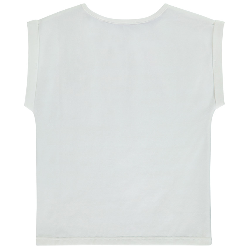 Camiseta manga corta motivo fantasía flor de crochet para niña 