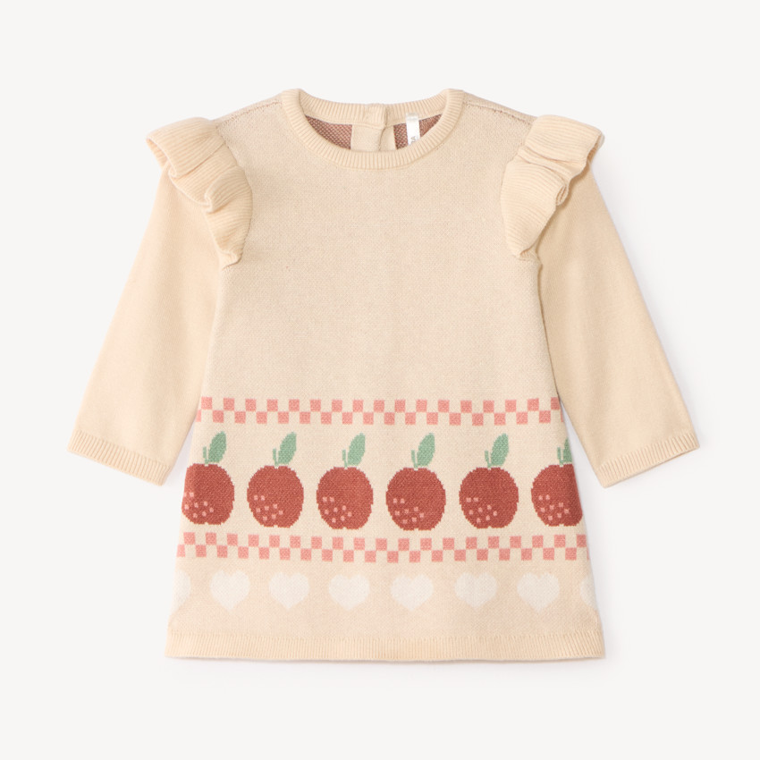 Ropa de bebé niña de punto con motivo de manzana y corazones 