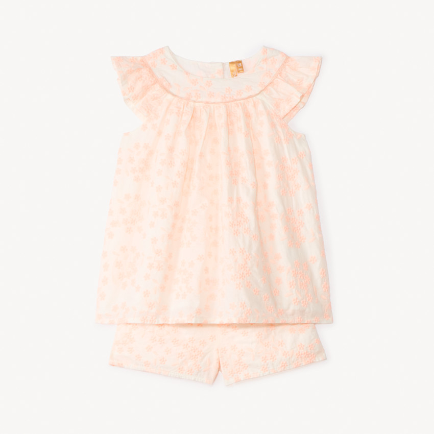 Conjunto de 2 piezas: top sin mangas + pantalón corto de bordado inglés para niña. 