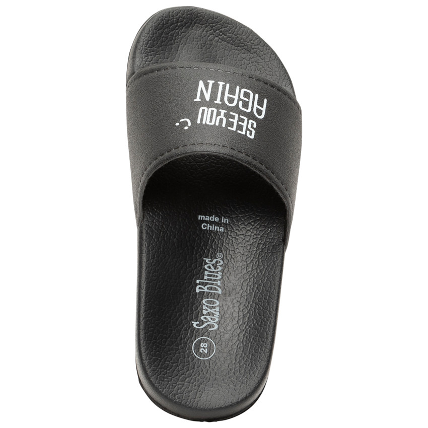 Mules con tira negra y texto estampado para niño  Additional Mules con tira negra y texto estampado para niño