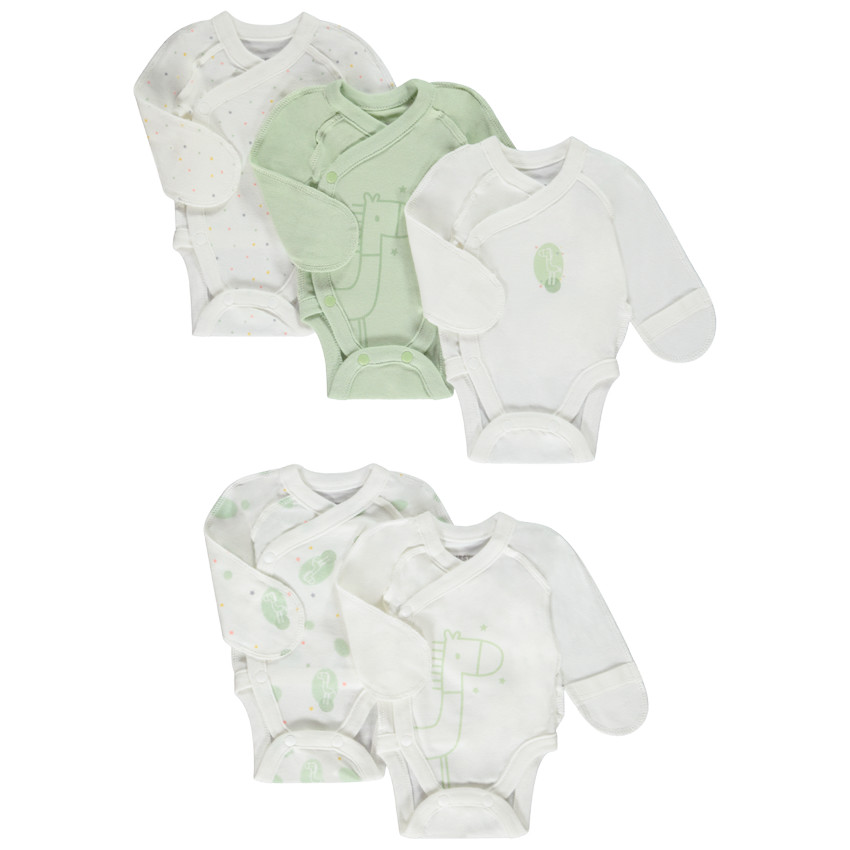 Pack de 5 bodies de manga larga de jersey para bebé prematuro 