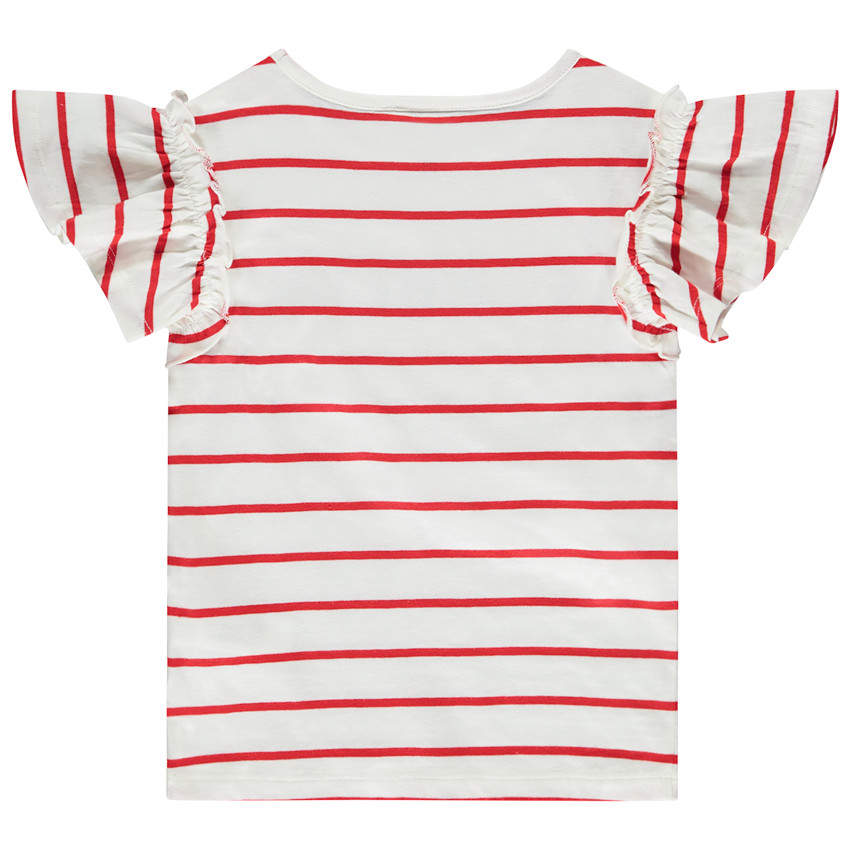 Camiseta de manga corta rayada con volantes para niña 