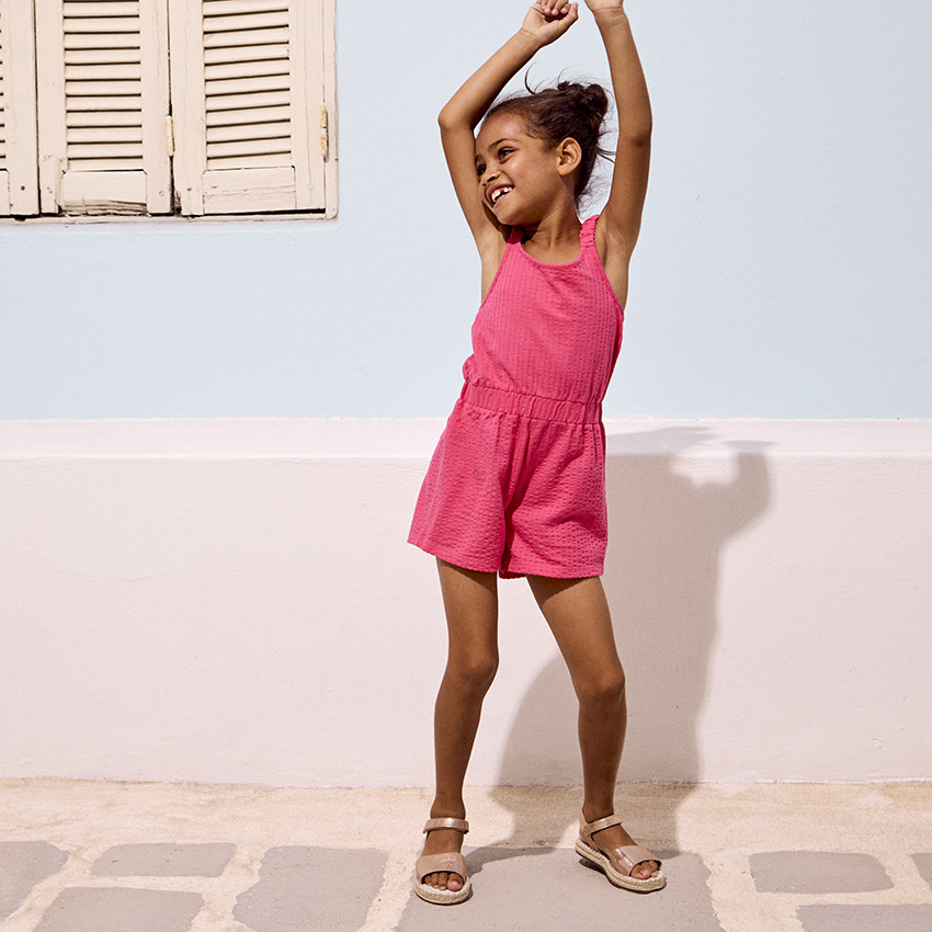 Combishort liso de punto de jersey texturizado para niña 