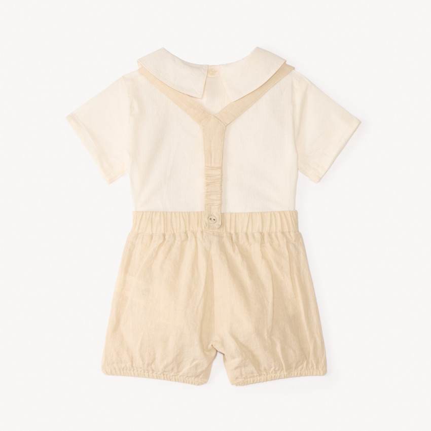Conjunto de tirantes cortos + camisa con cuello Claudine para bebé niño 