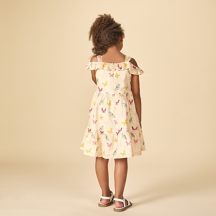 Vestido con hombros caídos estampado mariposas para niña 