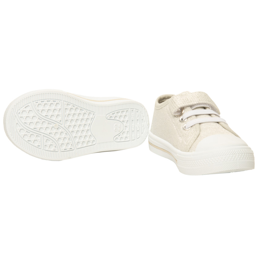 Zapatillas bajas plateadas con velcro y cordones elásticos para bebé niña 