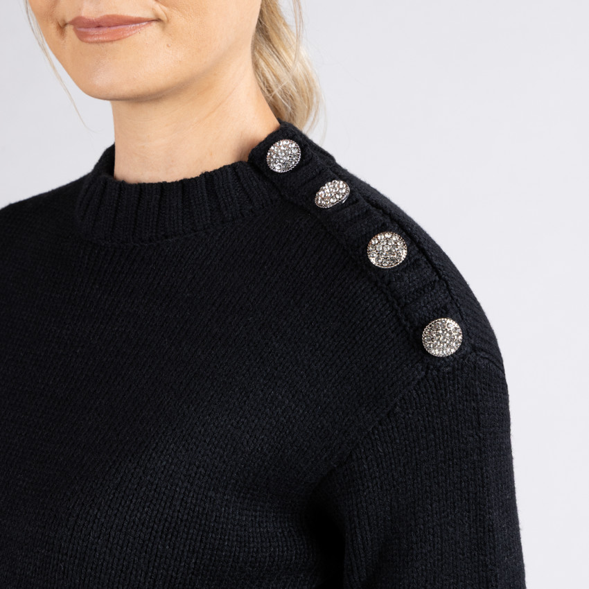 Jersey liso de punto con botones joya para mujer 