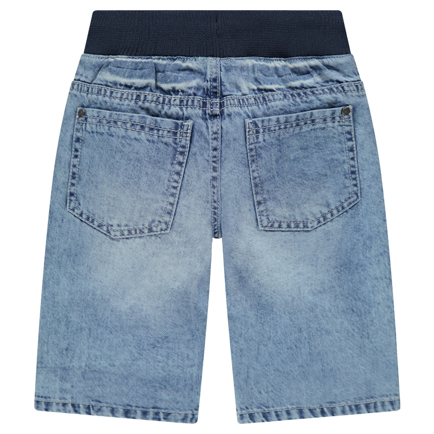 Bermudas vaqueras con efecto desgastado y cintura elástica con parches cosidos 