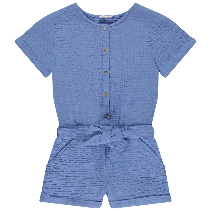 Mono en gasa de algodón con cinturón para niña 