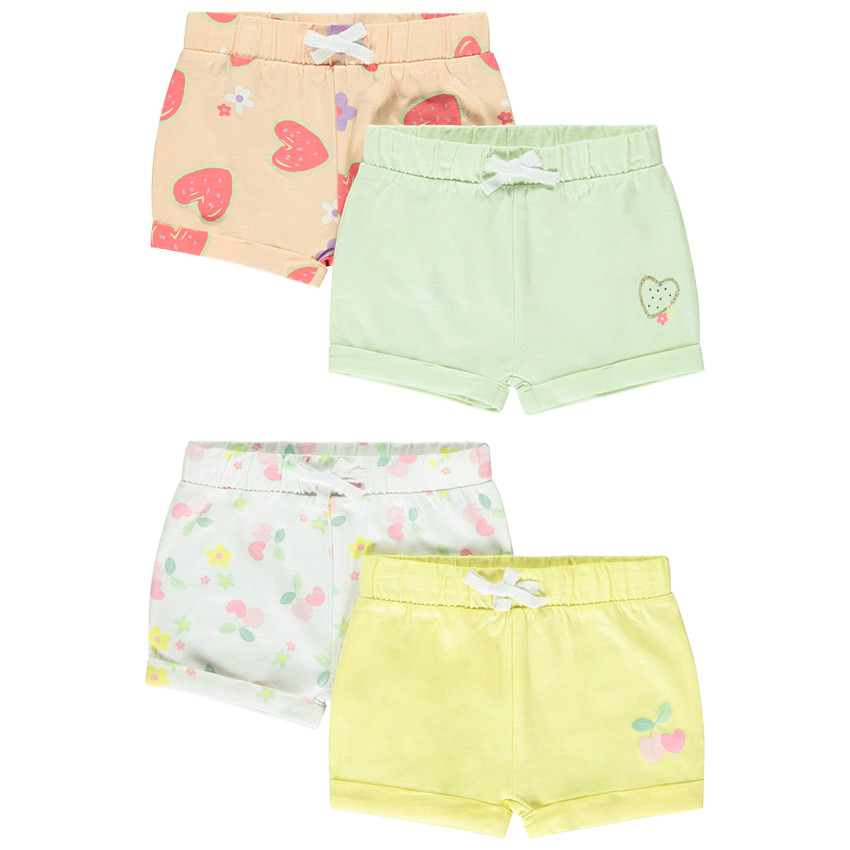 Pack de 4 shorts fantasía en punto slub para bebé niña 