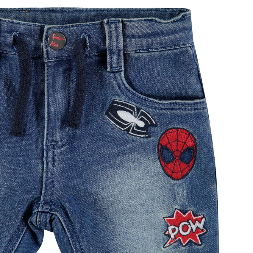 Bermudas de felpa con efecto vaquero desgastado y bordados Spiderman 