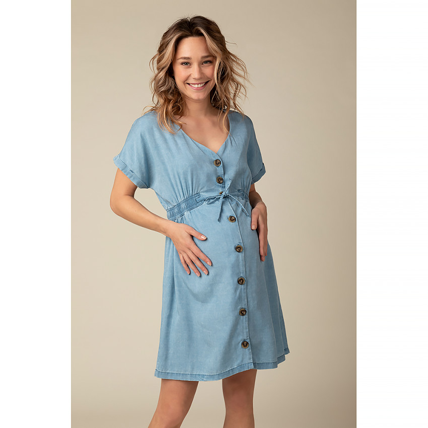 Vestido camisa de maternidad efecto denim con mangas cortas 