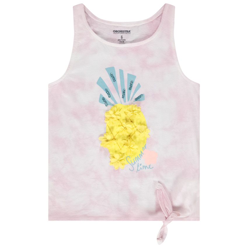Camiseta sin mangas efecto tie & dye con flores en 3D niña 